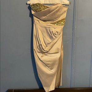 ASOS champagne color wedding guest dress